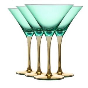 Set of 4 Gorgeous khen green gold martini glasses Barware